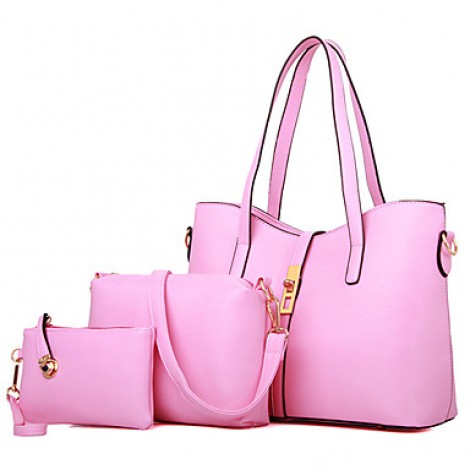 Women PU Barrel Shoulder Bag / Tote - White / Pink / Blue / Black / Burgundy